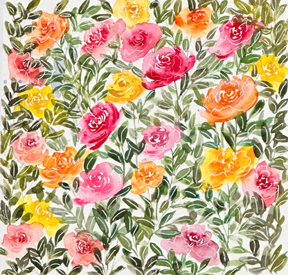 Roses, Roses, Everywhere - 8x8" watercolor painting