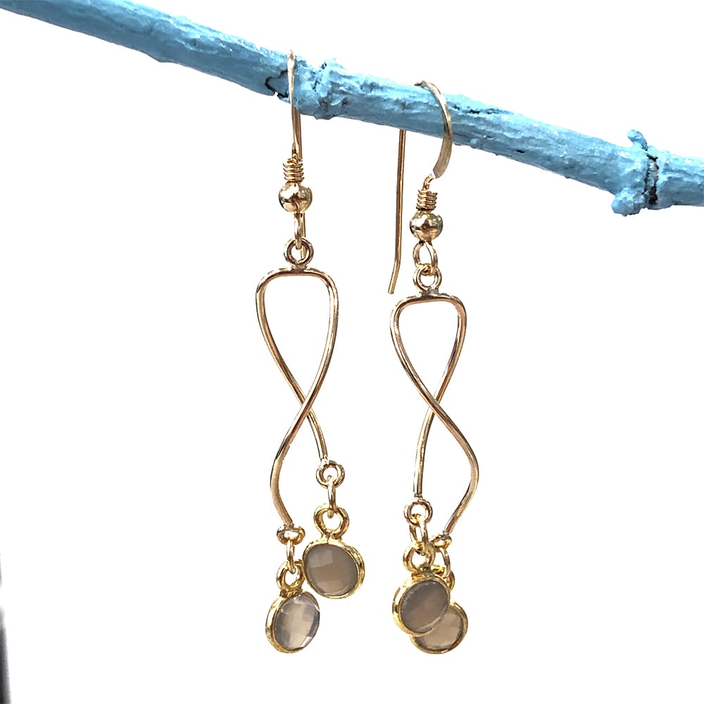 Gray Moonstone Drop Earrings on 14k Goldfilled Swirls