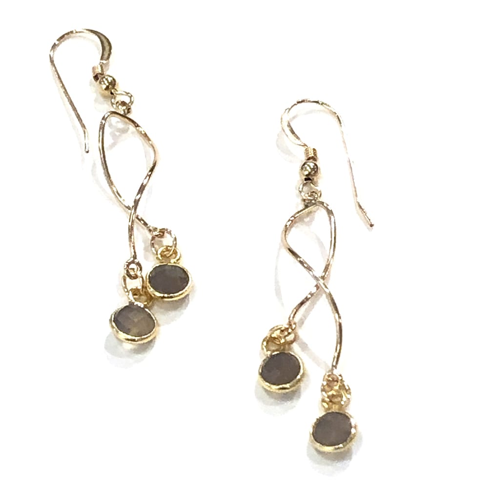 Gray Moonstone Drop Earrings on 14k Goldfilled Swirls